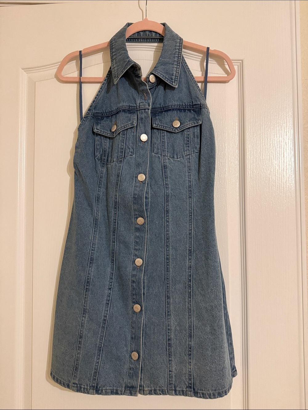 House of Harlow 1960 Blue Denim Halter Dress